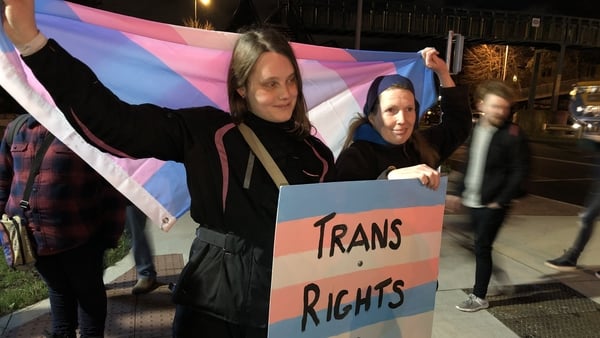 A group of about 50 activists gathered at the RTÉ entrance