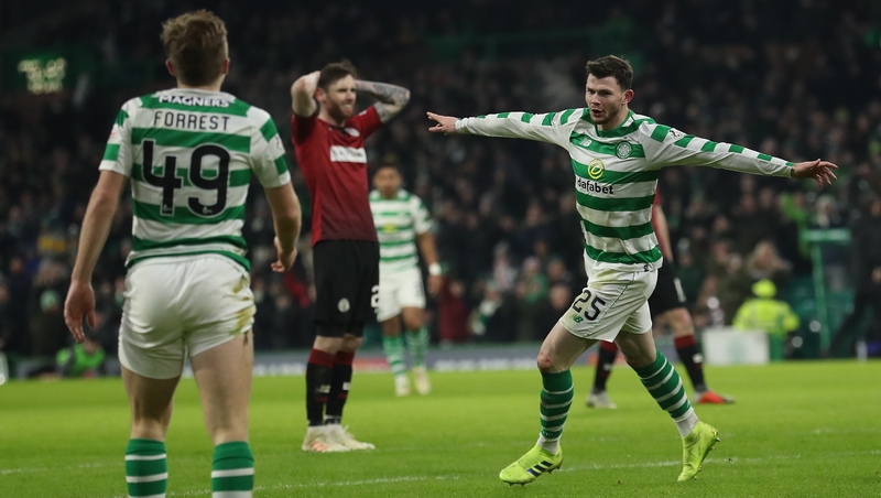 Oliver Burke celebrates his second goal