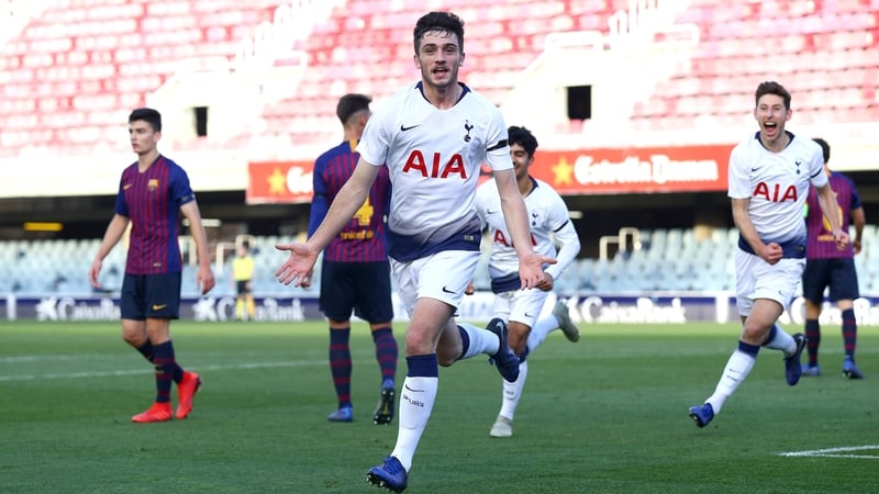Troy Parrott celebrates after scoring for Spurs in a recent UEFA Youth League game against Barcelona