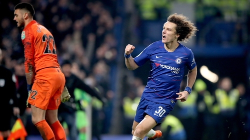 David Luiz celebrates his winning penalty at Stamford Bridge