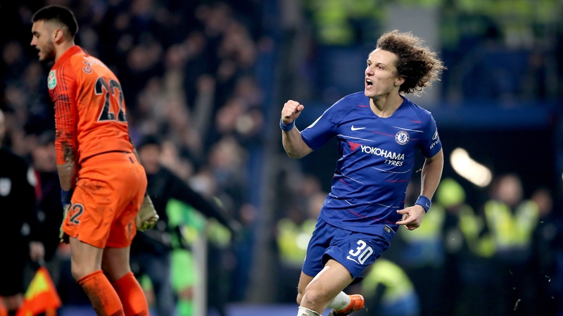 David Luiz celebrates his winning penalty at Stamford Bridge