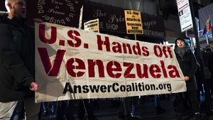 <p>Protests have taken place outside Venezuela, including this one in New York</p>