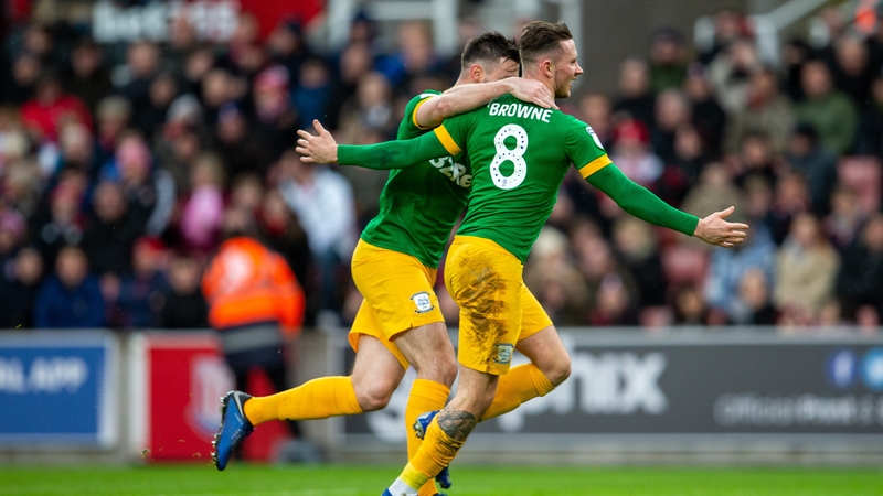 Alan Browne struck his 10th goal of the season for Preston North End at Stoke this afternoon