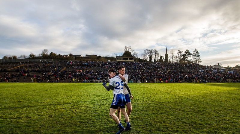 Conor McManus celebrates after the game with Stephen O'Hanlon