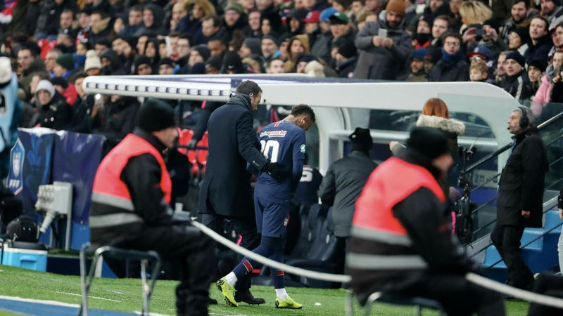 Neymar leaves the pitch during the cup tie with Strasbourg