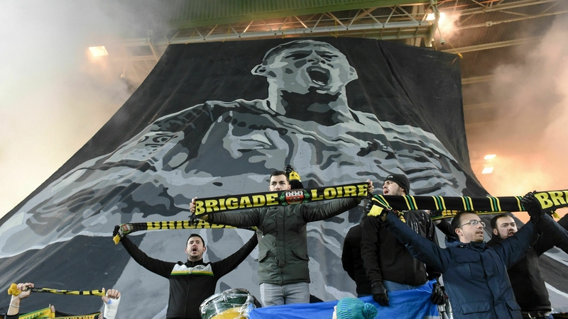 Nantes supporters pay a tribute to their striker