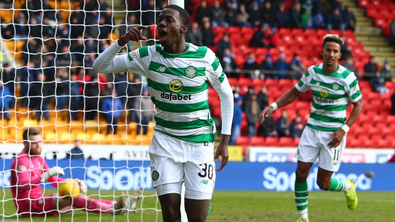 Timothy Weah celebrates Celtic's second at McDiarmid Park