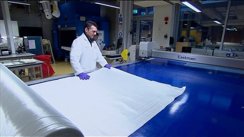 The plastic bottles are ground down into a high-value composite material