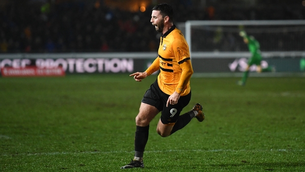 Padraig Amond celebrates after scoring his side's brilliant second goal