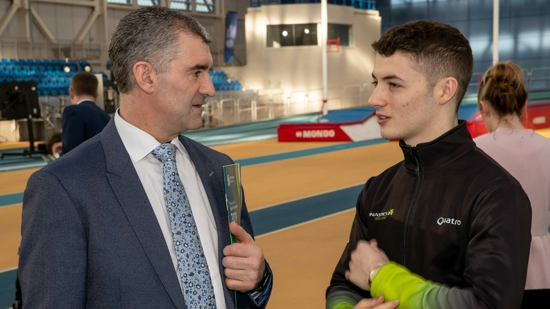 Liam Sheedy of Sport Ireland with Rhys McClenaghan today in Dublin