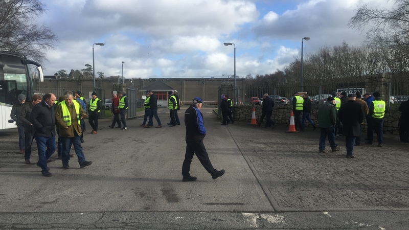 Farmers from the IFA have gathered outside the factory in Shillelagh in Co Wicklow