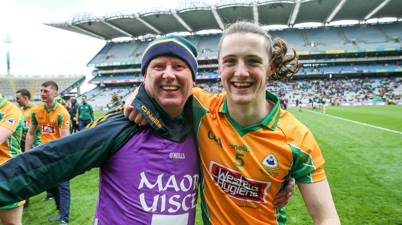 Kieran Molloy (R) celebrates Corofin's All-Ireland final victory over Nemo Rangers at Croke Park last year
