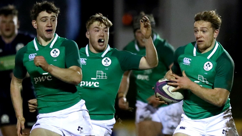 Ireland's Liam Turner is backed up by Cormac Foley and David Hawkshaw