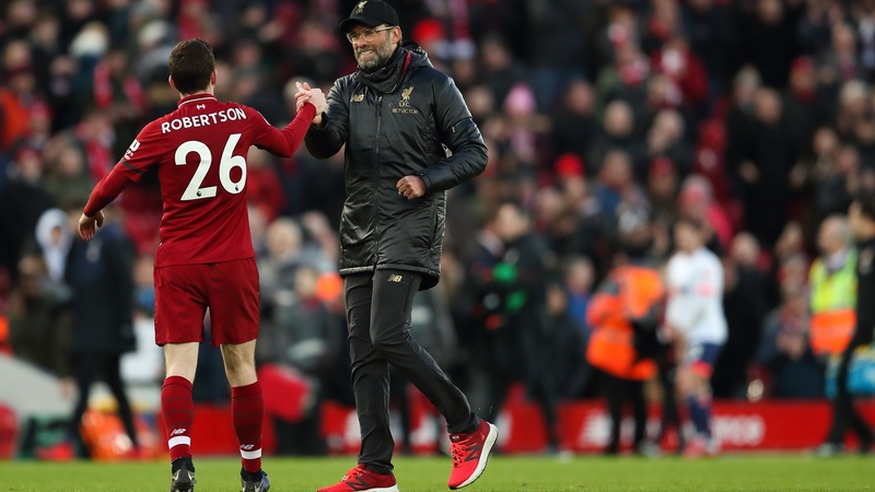 Jurgen Klopp congratulates Andrew Robertson after the win over Bournemouth