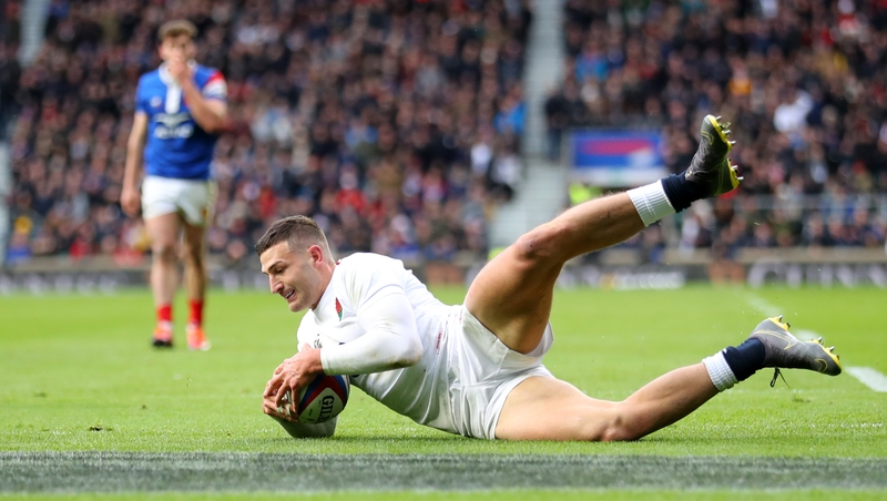 Jonny May touches down for one of his three tries