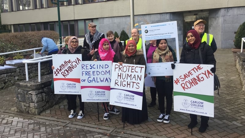 Members of the Rohingya Action Ireland group have been lobbying for Aung San Suu Kyi's award to be rescinded