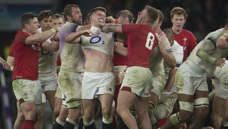 England and Wales players clash during the 2018 Six Nations encounter at Twickenham
