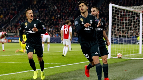 Lucas Vazquez celebrates his goal at the Johan Cruijff Arena