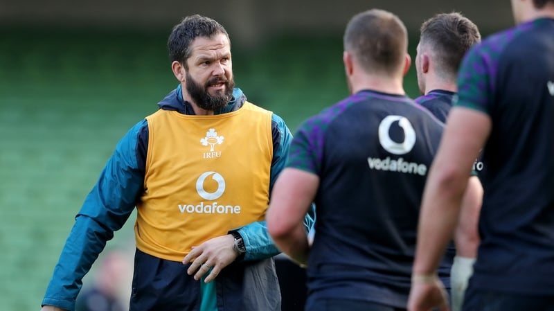 Farrell working with Ireland's players on the training field