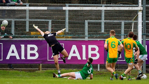 Gary Sice scoring the goal in his 1-07 tally