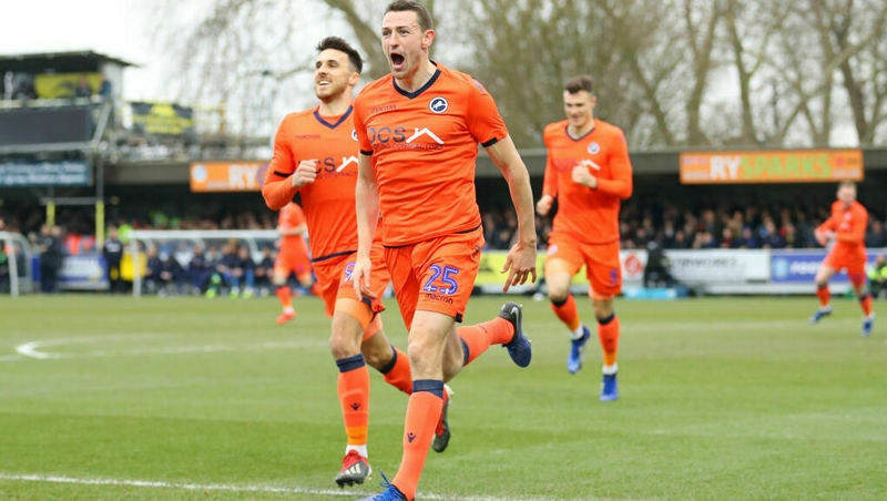 Murray Wallace celebrates scoring Millwall's winner