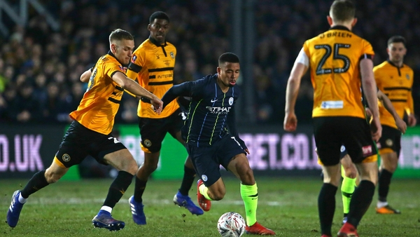 Gabriel Jesus tries to skip through the Newport defence