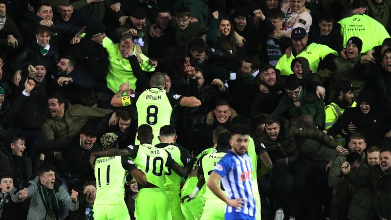 Celtic's Scott Brown celebrates after he scores the winning goal