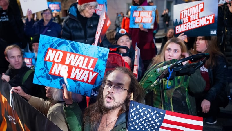 Protesters in New York City demonstrate against President Trump's claim of a national emergency
