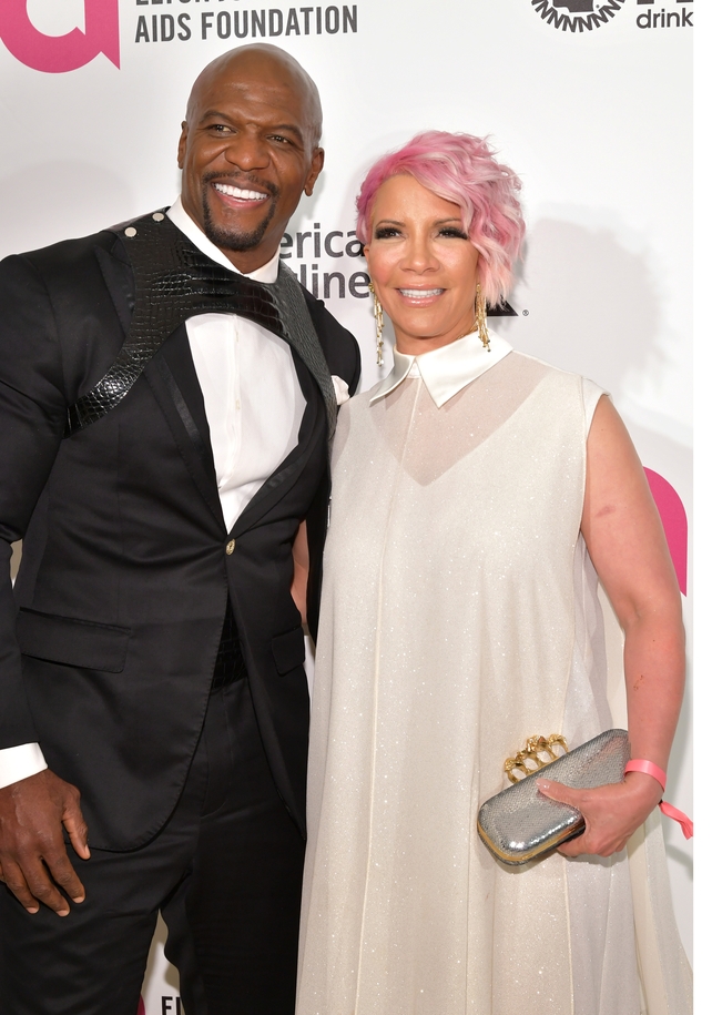 Terry Crews donned a patterned bib with a sleek black tuxedo