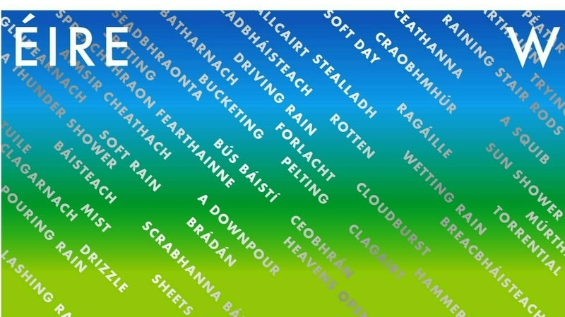 The 'rain' is metallic silver raindrops are words in Irish and English that An Post says "are everyday expressions for rain"