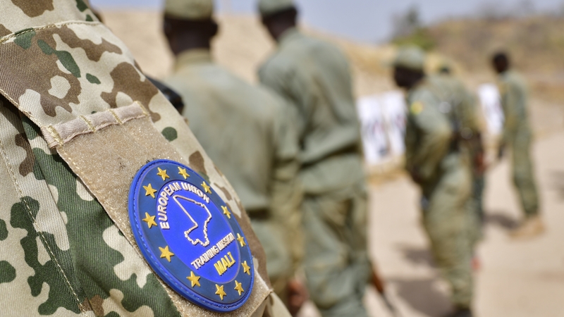 The patch of the Bundeswehr and the EUTM Mission is pictured during a shooting class at a training compound in March 2017