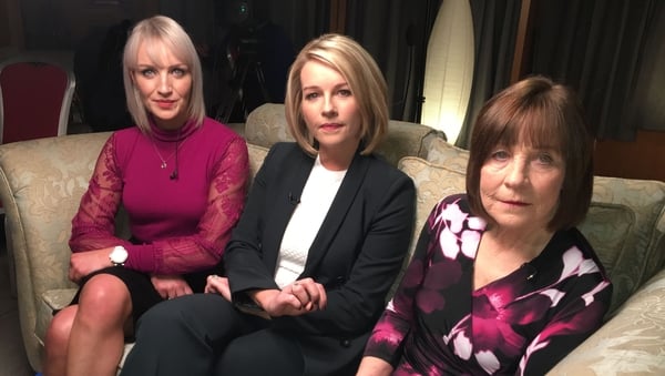 Clodagh's mother Mary Coll and sister Jacqueline Connolly pictured with Claire Byrne