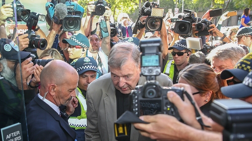 Cardinal Pell arrives in court in Melbourne for sentencing on historical child abuse charges