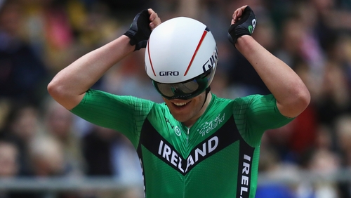 Mark Downey celebrates winning the bronze medal