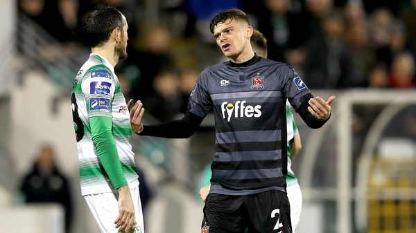 Joey O'Brien and Sean Gannon of Dundalk have words at Tallaght Stadium