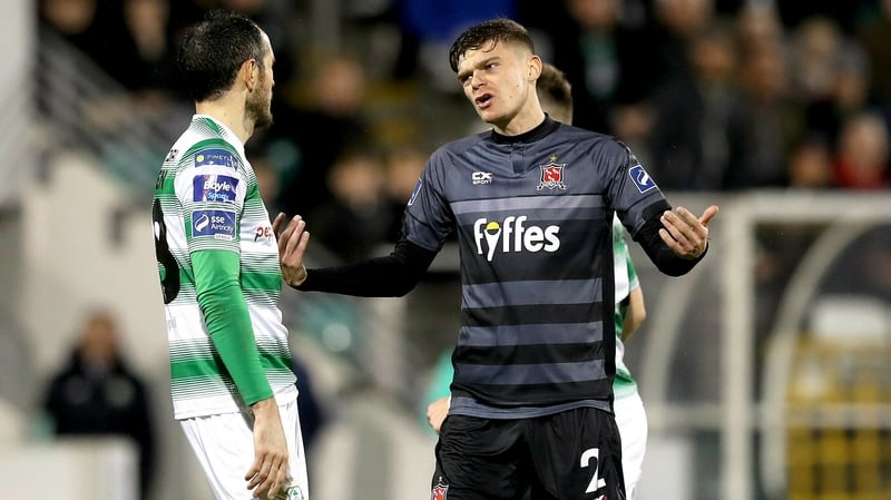 Joey O'Brien and Sean Gannon of Dundalk have words at Tallaght Stadium