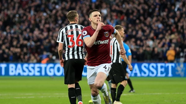 Rice opened the scoring for West Ham while Mark Noble added the second goal from the penalty spot