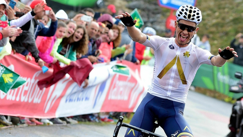 Stefan Denifl celebrates his Vuelta win