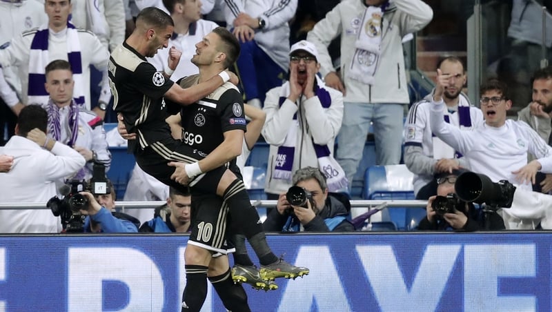 Hakim Ziyech and Dusan Tadic of Ajax