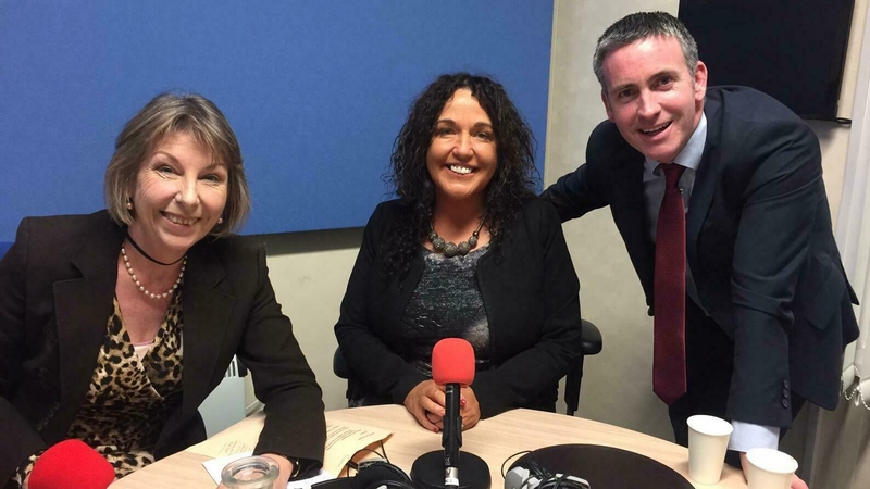 Áine Lawlor with Fianna Fáil TD Margaret Murphy O'Mahony and Minister for State Damien English