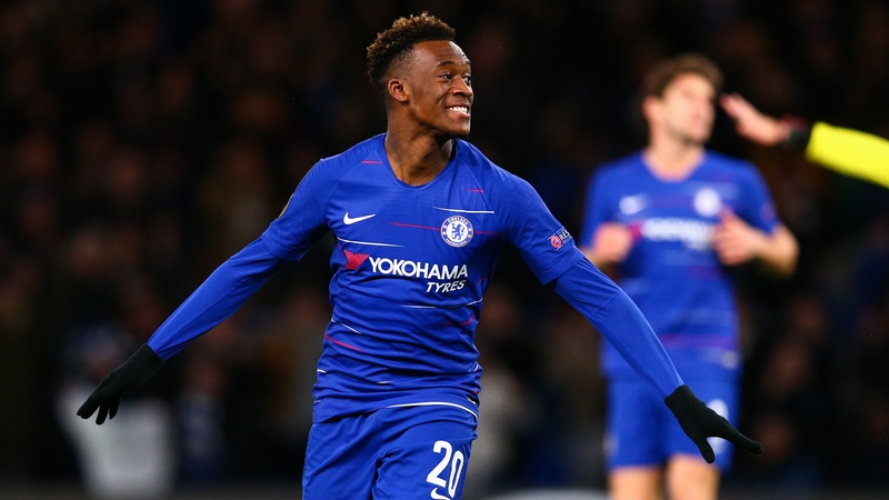 Callum Hudson-Odoi of Chelsea celebrates scoring