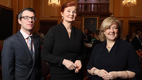 Daryl Byrne, CEO of Euronext Dublin, Central Bank's Derville Rowland and Tara O'Reilly, Partner at Arthur Cox, at today's Euronext event