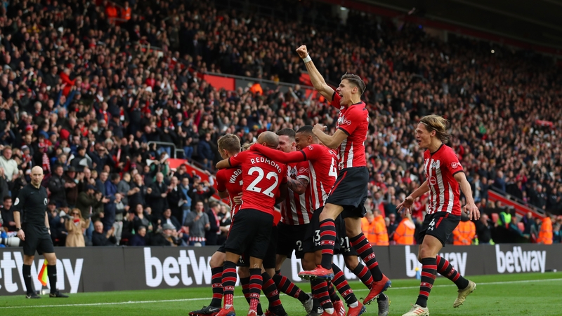 Southampton players celebrate James Ward-Prowse's winner