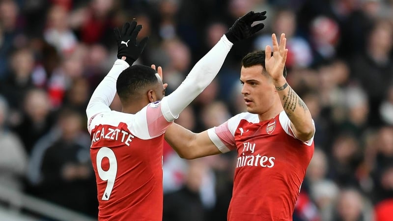 Granit Xhaka (R) joined Arsenal three years ago