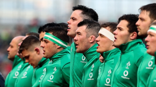 Ireland's CJ Stander, James Ryan and Peter O'Mahony during the anthems
