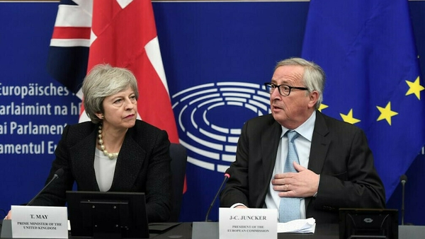 Theresa May and Jean-Claude Juncker in Strasbourg this evening