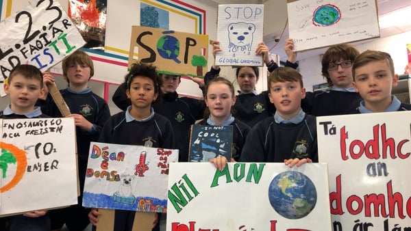 The pupils of Scoil an tSeachtar Laoch primary school in Ballymun, Co Dublin