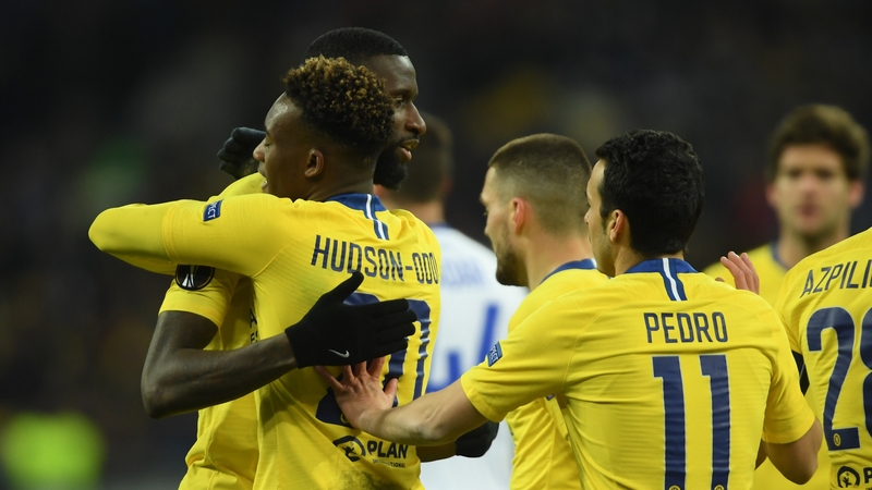 Callum Hudson-Odoi celebrates a goal for Chelsea