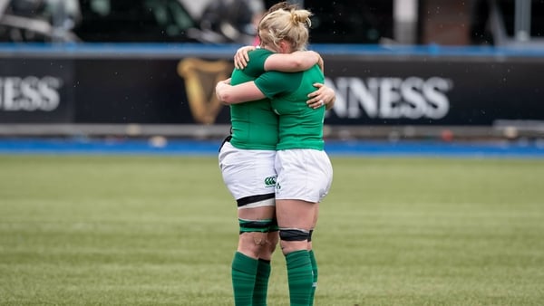 Ciara Griffin and Claire Molloy console each other after the game