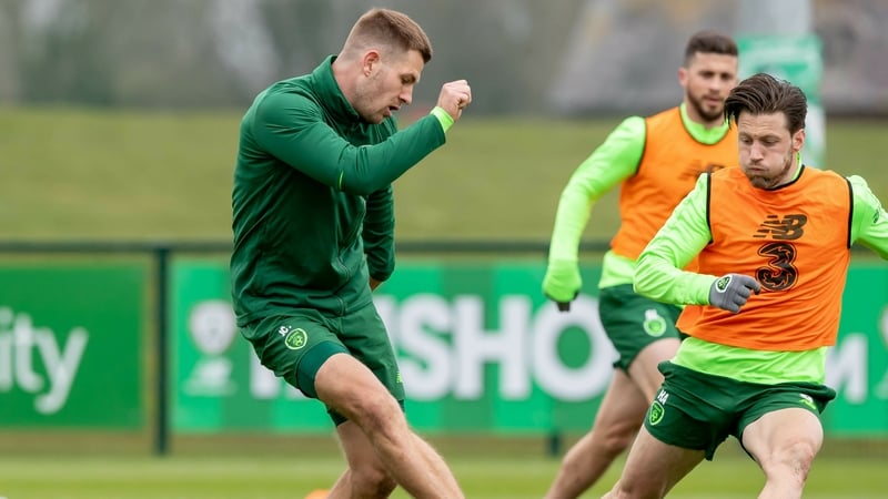 James Collins and Harry Arter during the opening training session